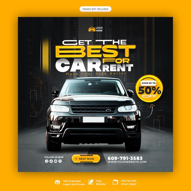 Free PSD car rental and automotive social media banner or instagram post template