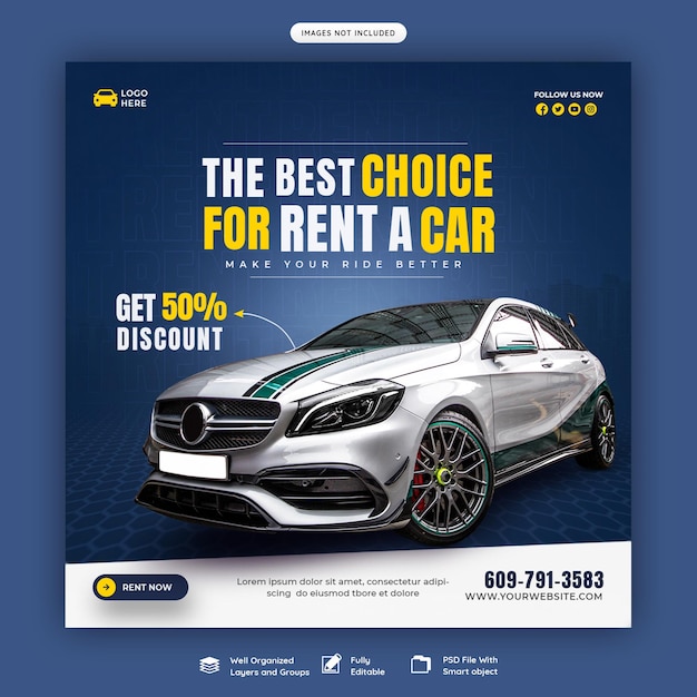 Car rental and automotive social media banner or instagram post template