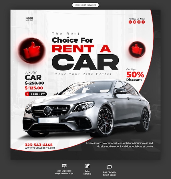 Car rental and automotive social media banner or instagram post template