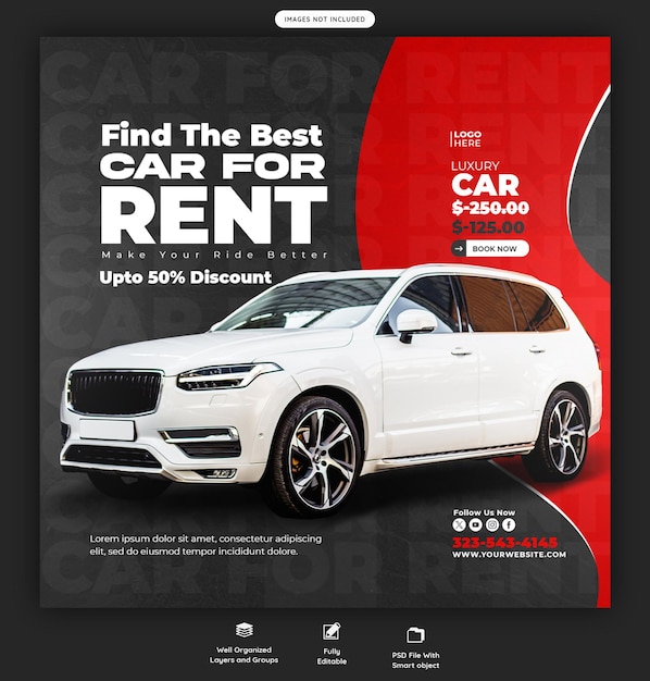 Car rental and automotive social media banner or instagram post template