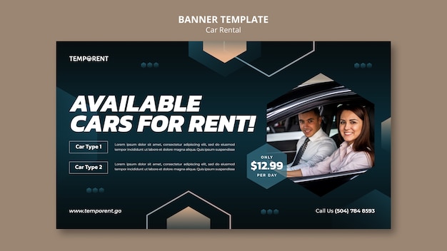 Car rental horizontal banner template with hexagonal shapes