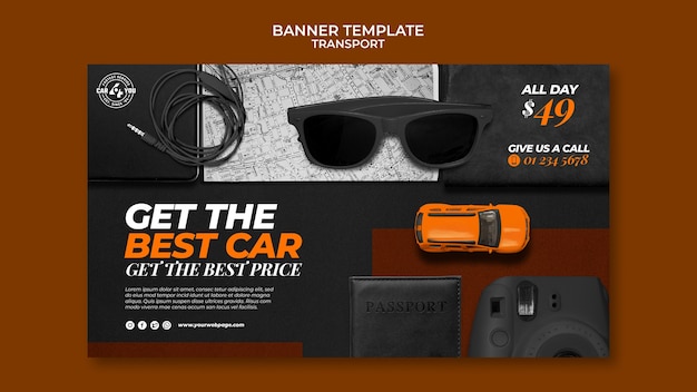 Car rental horizontal banner template with toy car