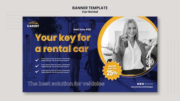 Free PSD car rental horizontal banner template