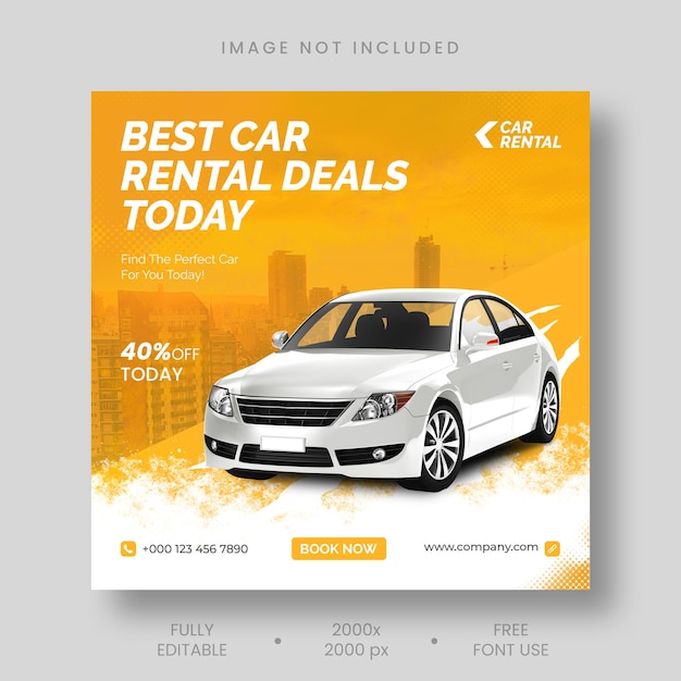 Free PSD car rental instagram social media post banner template