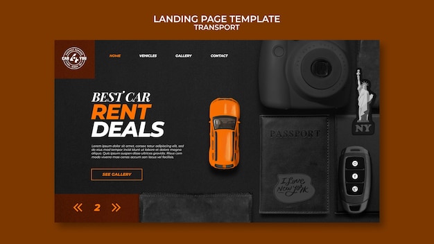 Car rental landing page template with toy car