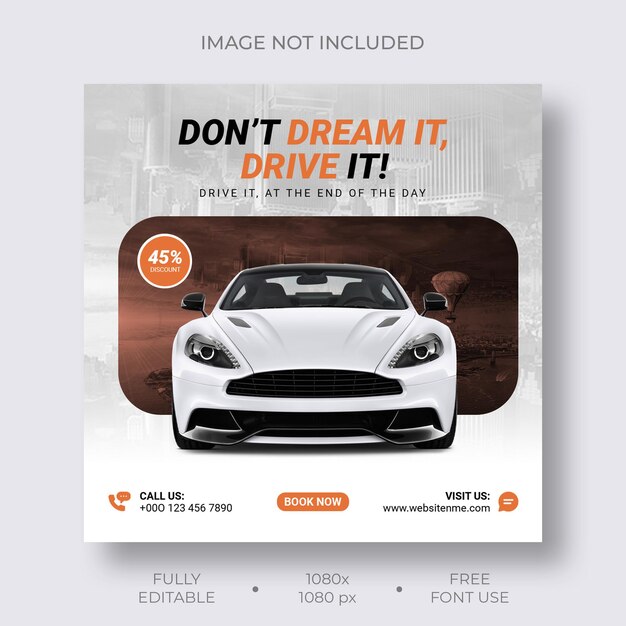 Car rental promotional social media post and Instagram banner template