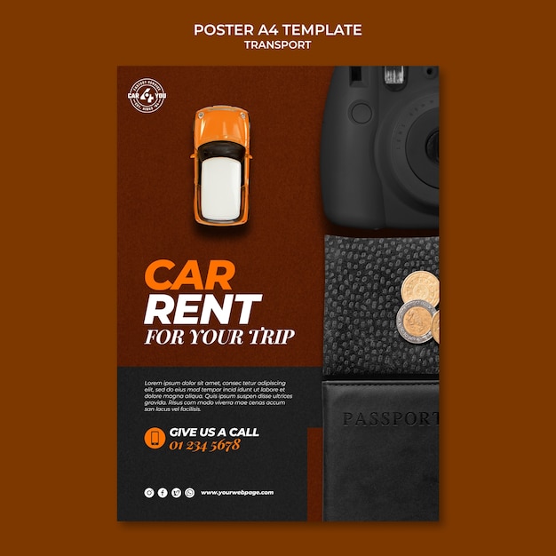 Car rental vertical poster template with toy car