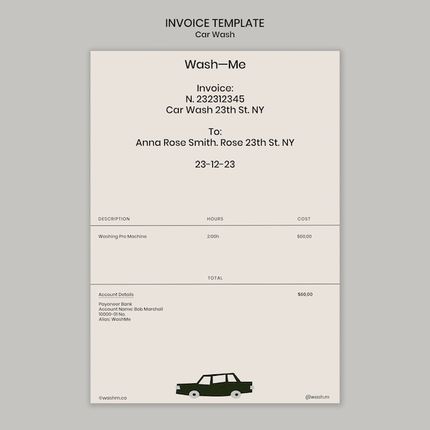 Free PSD car wash service invoice template