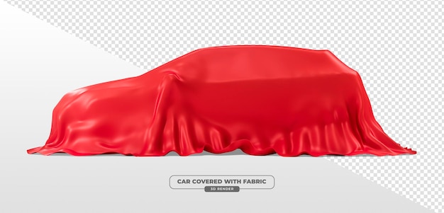 Free PSD car with red fabric cover in 3d render with transparent background