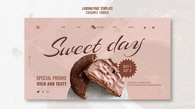 Free PSD caramel cookies landing page