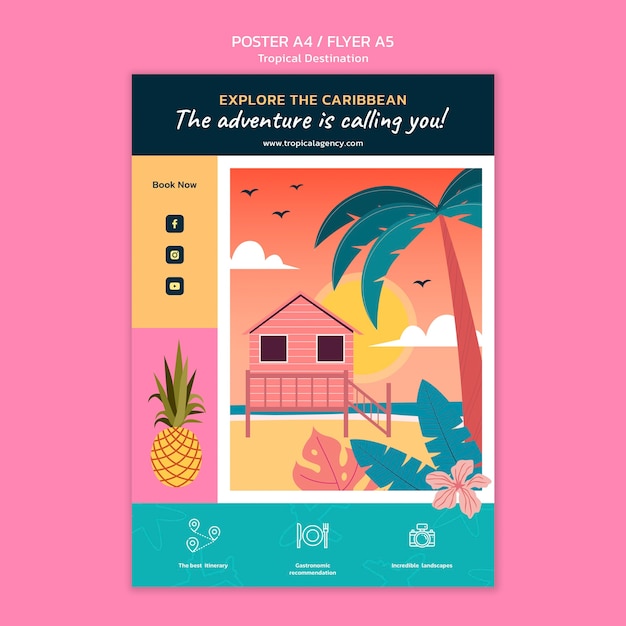 Free PSD caribbean travel destination vertical poster template