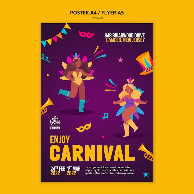 Carnival poster or flyer flat design template