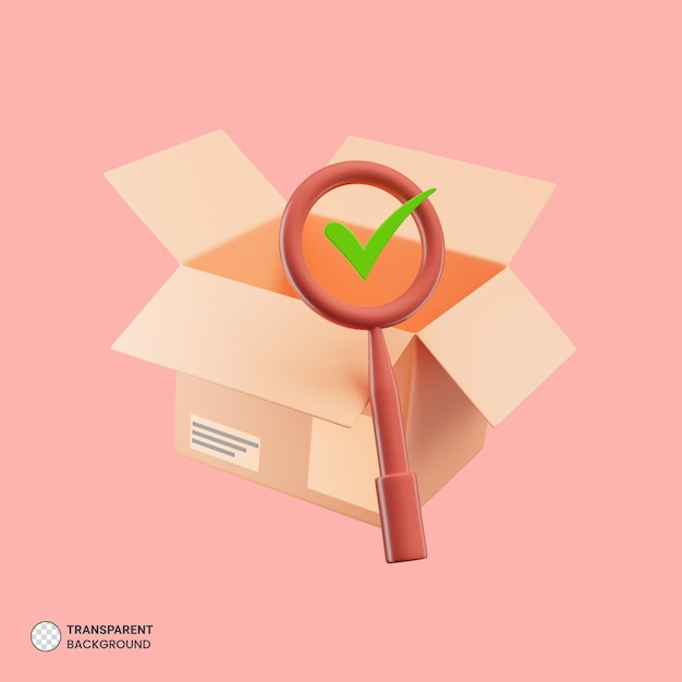 Free PSD carton boxes with magnifying glass icon isolated 3d render illustration