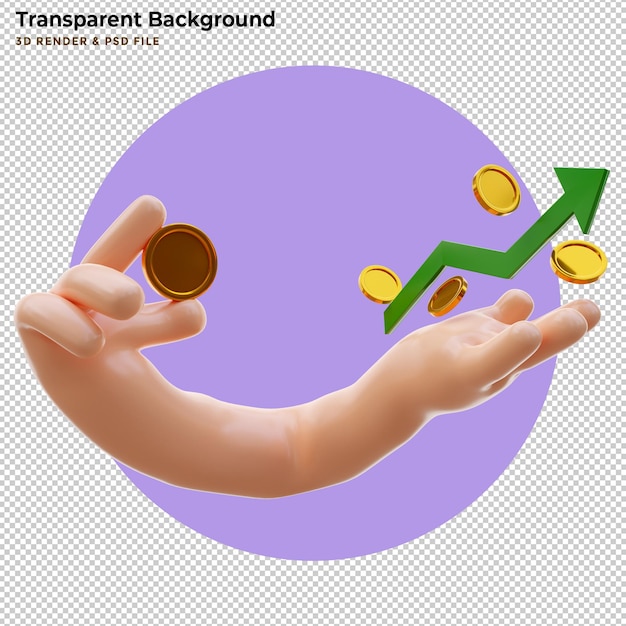 Cartoon businessman character hand hold a money grow concept. 3d illustration.