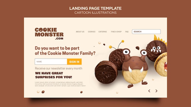 Free PSD cartoon illustrations landing page template