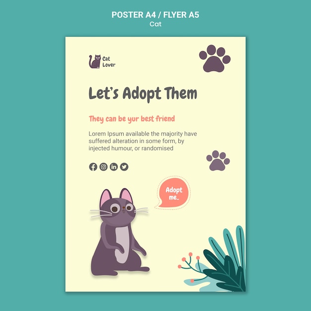 Free PSD cat adoption poster template