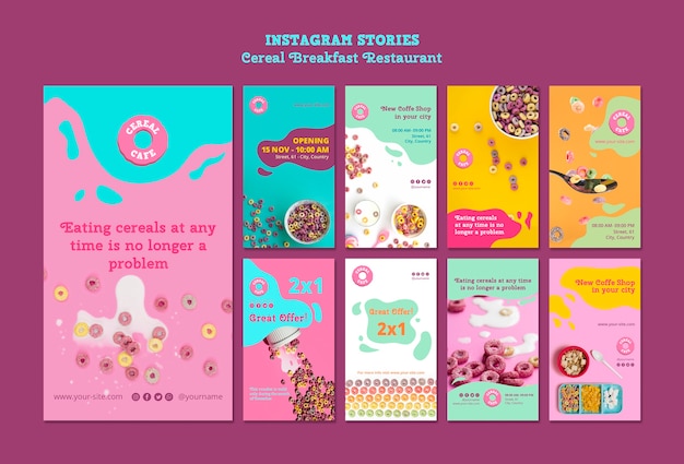 Free PSD cereal breakfast restaurant instagram stories