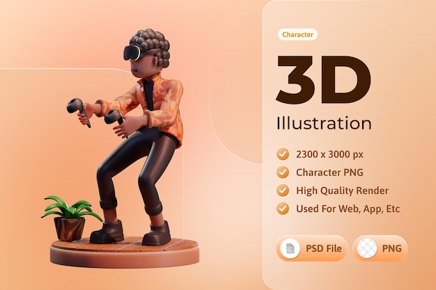 Character Boy with Virtual Reality device Metaverse 3d Illustration