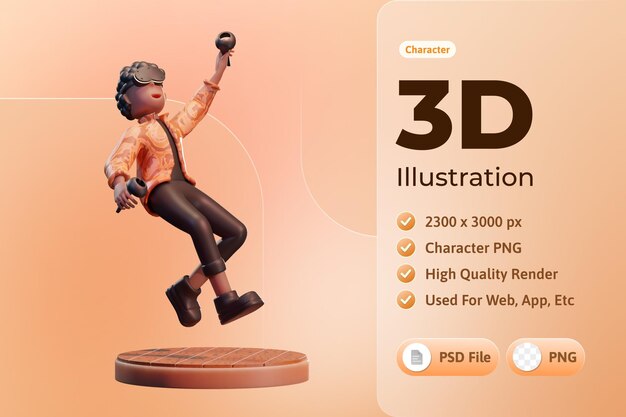 Character Boy with Virtual Reality device Metaverse 3d Illustration