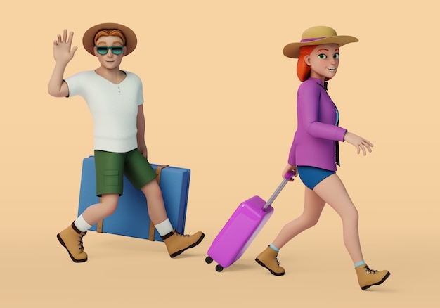 Characters traveling together with baggage