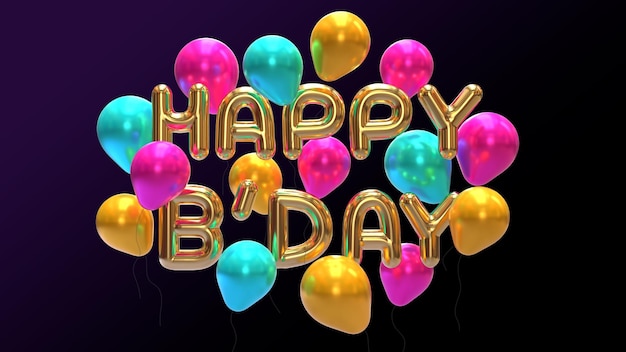 Cheerful and realistic Happy Birthday banner with a 3D bunch of balloons