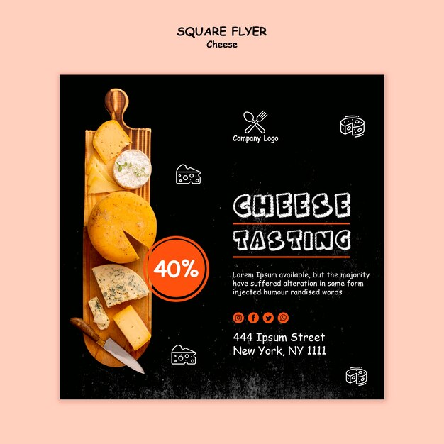 Cheese tasting square flyer design