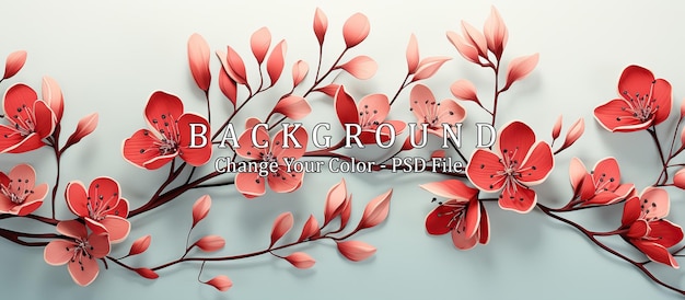 Free PSD cherry blossom tree branch with red flowers