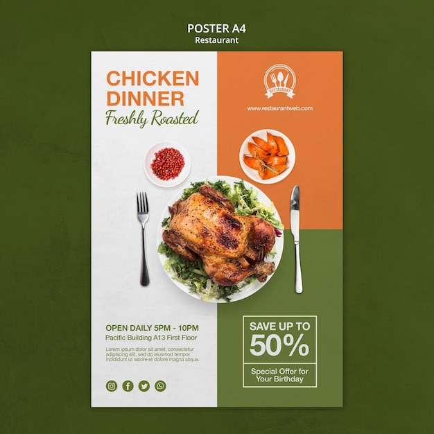 Chicken dinner restaurant poster print template