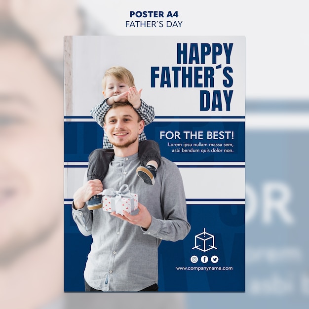 Free PSD child and dad holding a gift father's day poster template