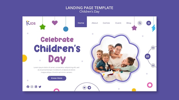 Free PSD children day landing page template design