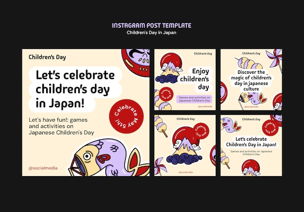 Free PSD children's day celebration instagram posts  template