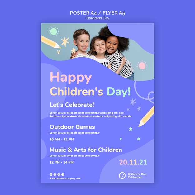 Children's day vertical print template with colorful details