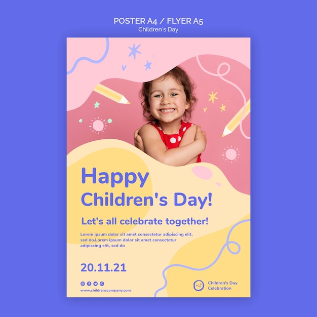 Children's day vertical print template with colorful details