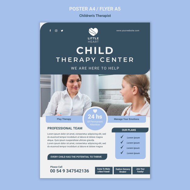 Children's therapist concept flyer template