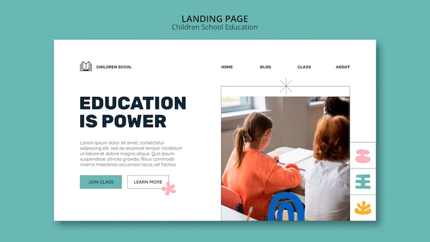 Free PSD children school education landing page template