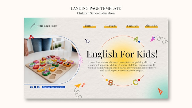 Free PSD children school education landing page