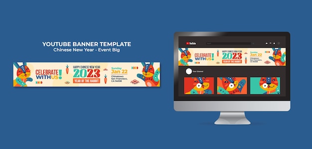 Free PSD chinese new year celebration youtube banner template