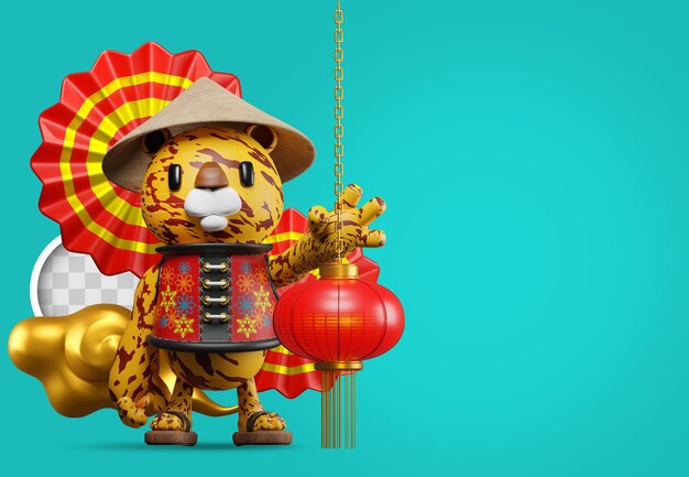 Free PSD chinese new year of the tiger background with decorations. 3d illustration