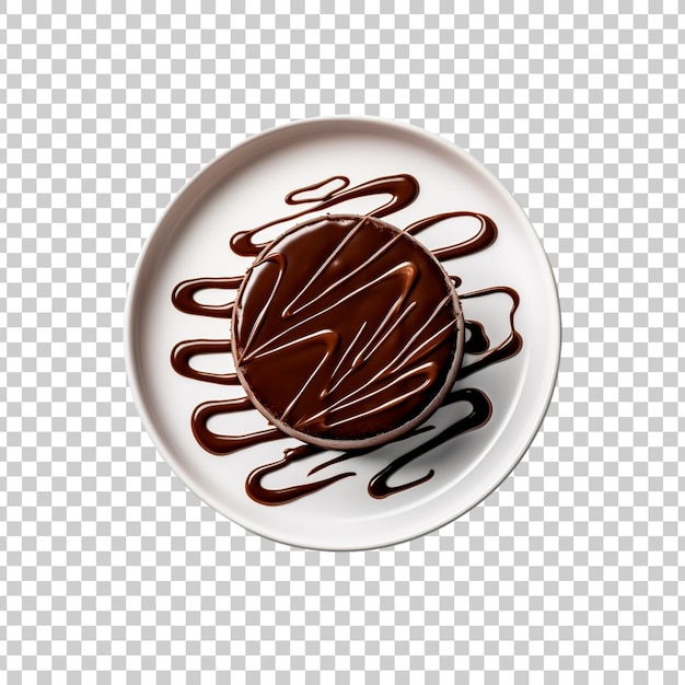 Free PSD chocolate pudding cake with chocolate sauce on a plate