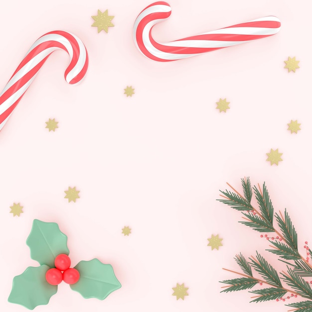 Free PSD christmas 3d background with candy canes and mistletoe