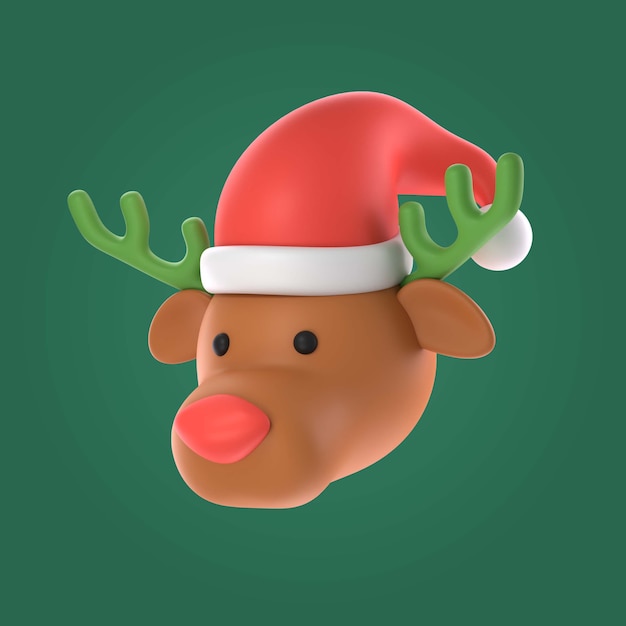 Free PSD christmas 3d reindeer illustration with santa's hat