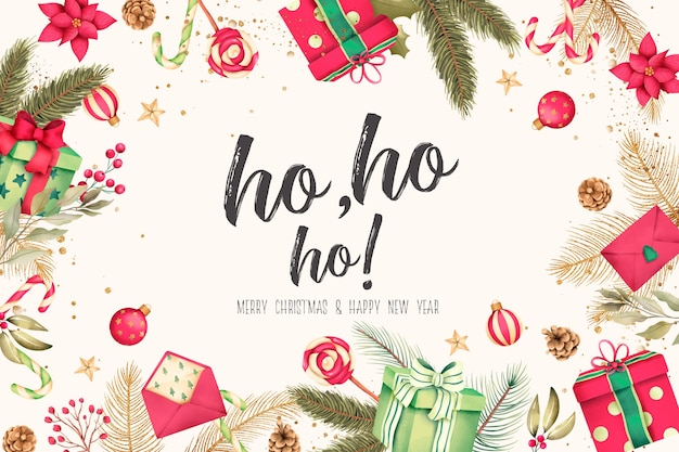 Free PSD christmas background with watercolor presents and decoration