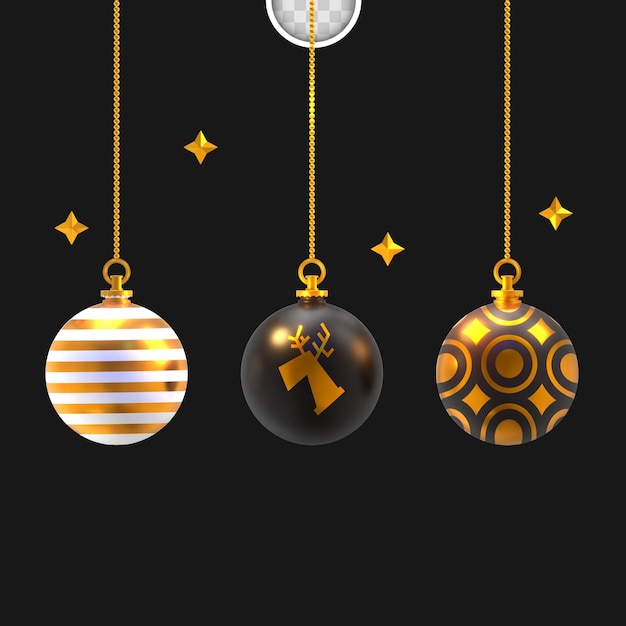 Free PSD christmas balls with stars. 3d rendering