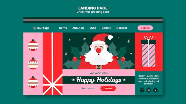 Free PSD christmas greeting card landing page