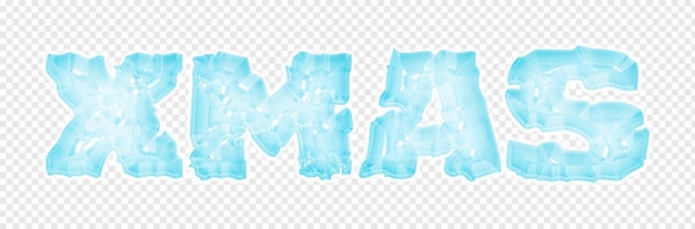 Free PSD christmas lettering in ice style on a transparent background