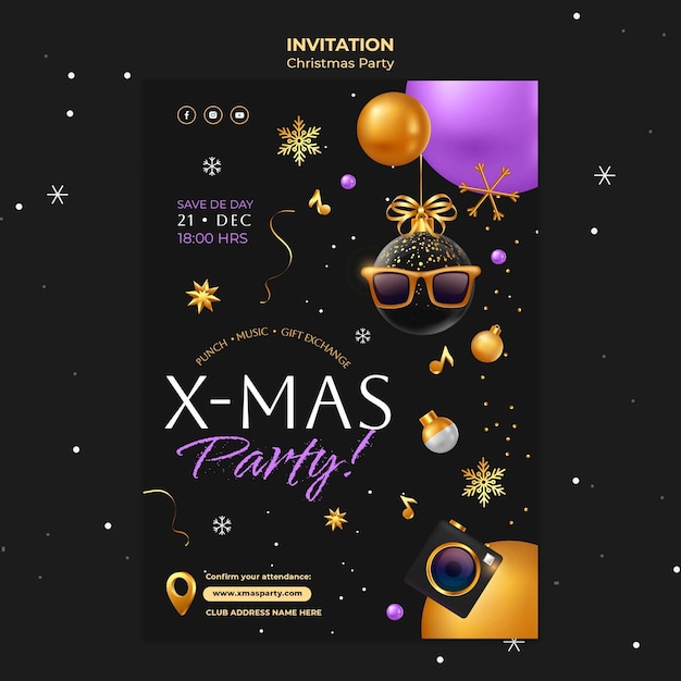 Free PSD christmas party invitation template