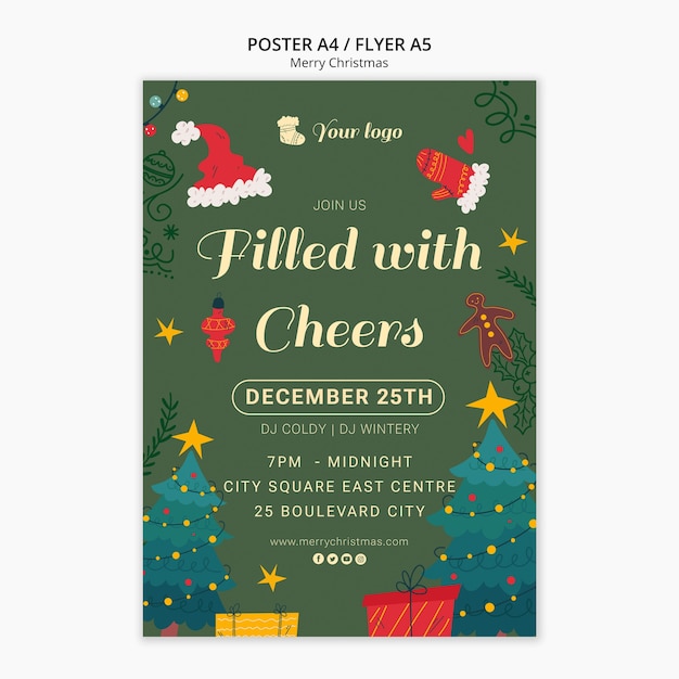 Free PSD christmas party vertical poster template