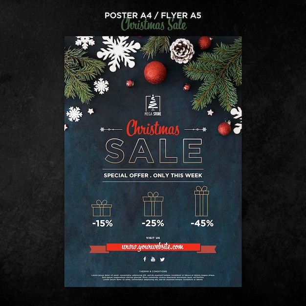 Free PSD christmas sale concept poster template