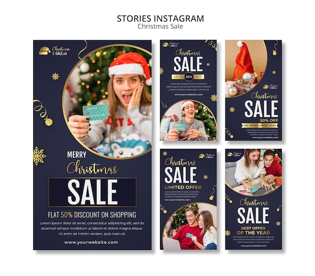 Free PSD christmas sales ig stories with golden details