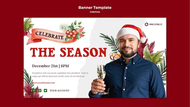 Christmas season man with santa hat banner template